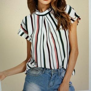 Mock neck striped top